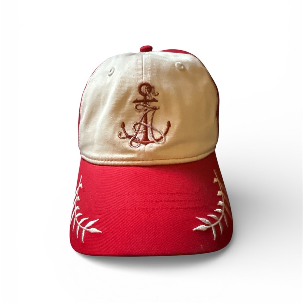 NEW Anthropologie Red and White Embroidered Cap monogram A
